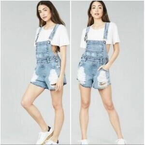 Furst of a Kind Reworked Distressed Jeans Shorts Overalls